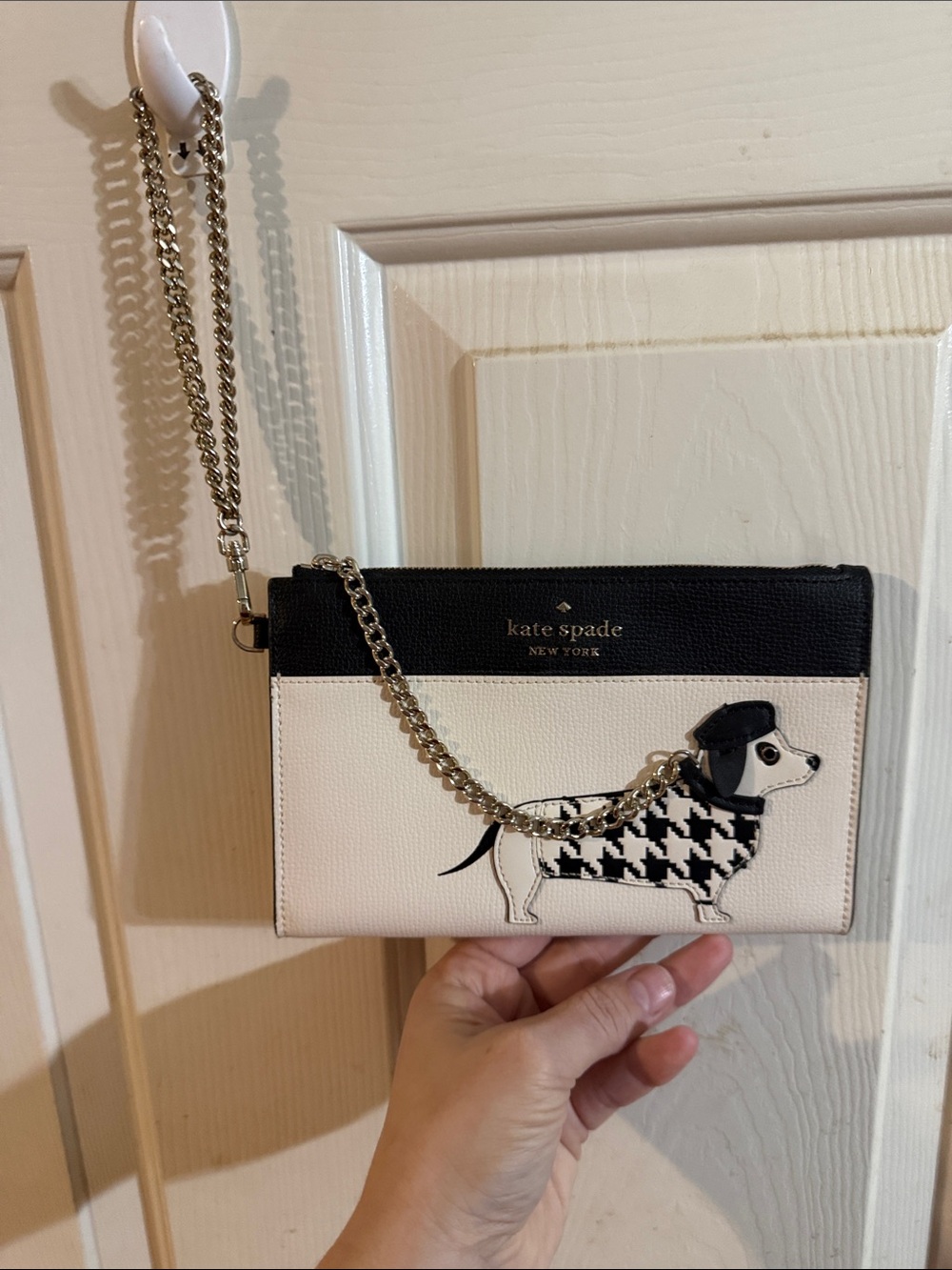 kate spade Black and White Dachshund Chain Crossbody Wallet